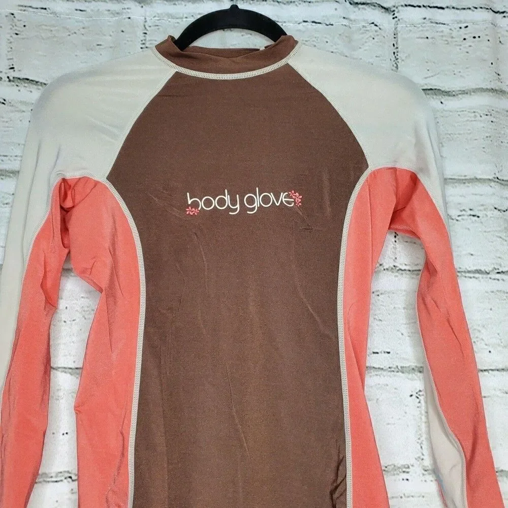 Body Glove Youth Medium Long Sleeve Rash Guard UV Protection Swimwear white pink